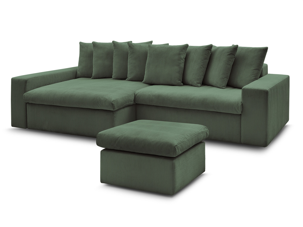 Bobochic Enore Ecksofa mit Pouf Cordsamt Dunkelgrün Ecke links