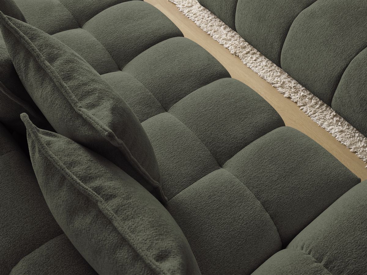 Bobochic Everest Schlafsofa 3-Sitzer mit Bettkasten und Pouf, 5 Kissen Melange-Stoff Grün