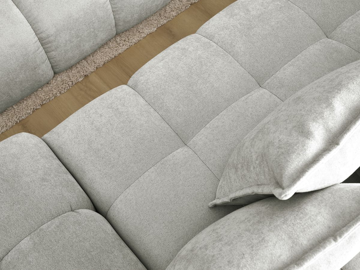 Bobochic Everest Ecksofa mit Schlaffunktion und Bettkasten 318 × 180 cm, 7 Kissen Strukturstoff Hellgrau Ecke links