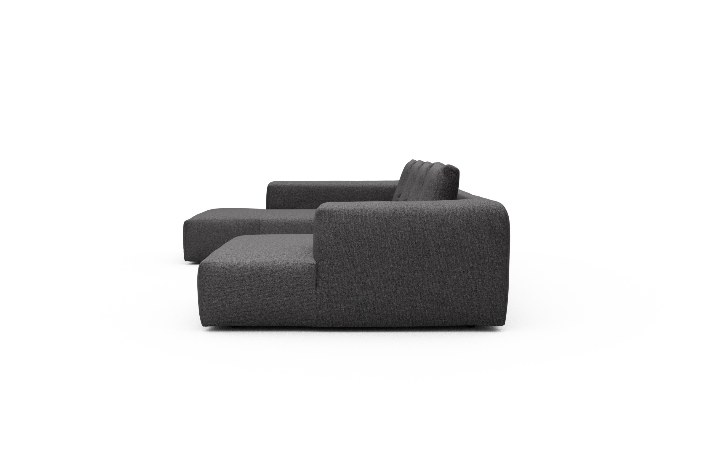 Wohnlandschaft Fred Relax-Ecke links mit 2-Sitzer und Chaiselongue rechts Strukturierter Stoff Sama 337-Anthracite