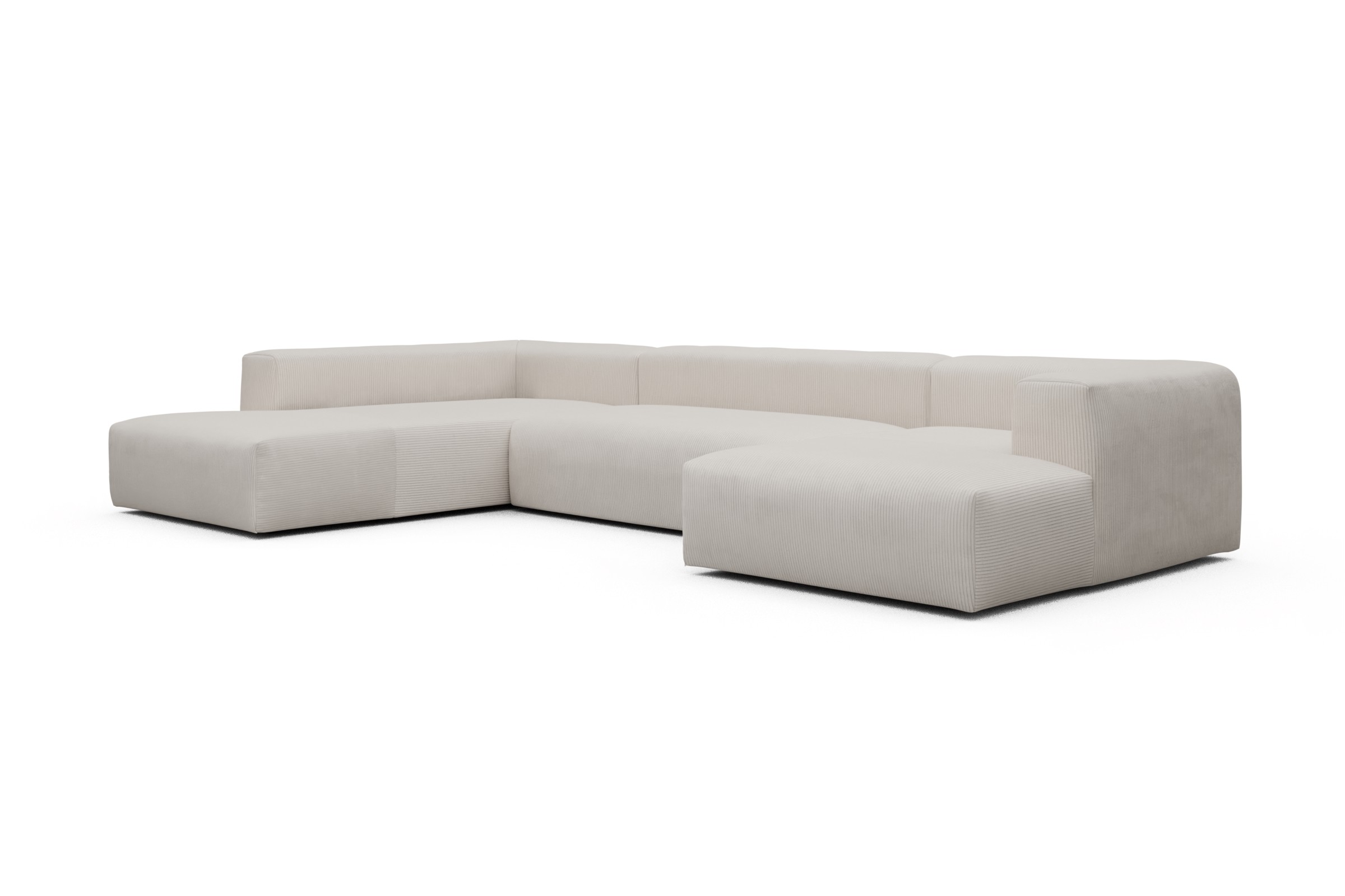 Wohnlandschaft Fred Relax-Ecke links mit 2-Sitzer und Chaiselongue rechts Kord Corduroy 594-Ivory