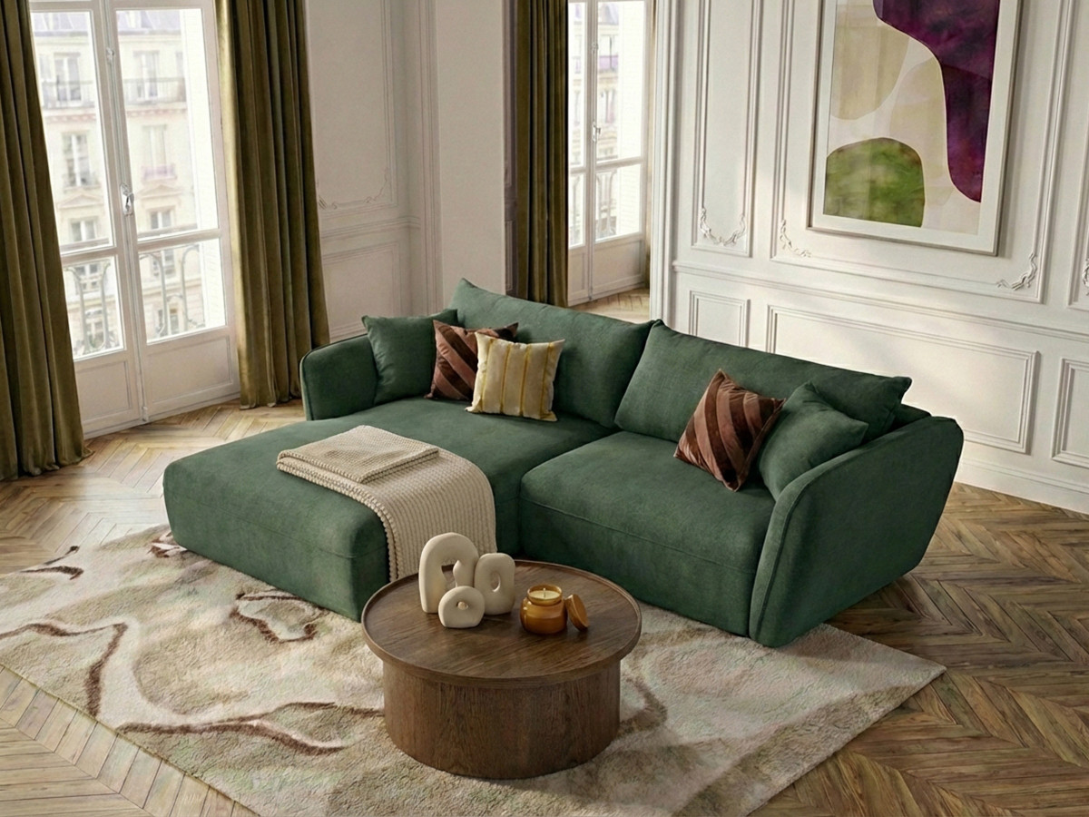 Bobochic Luigi Ecksofa Strukturstoff Grün Ecke links