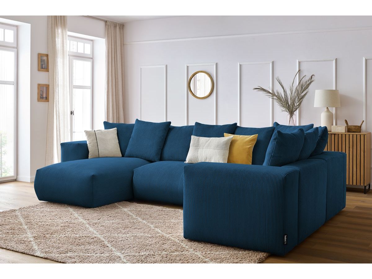 Bobochic Voltaire Wohnlandschaft 356 × 214 cm Cordsamt Dunkelblau Ecke links