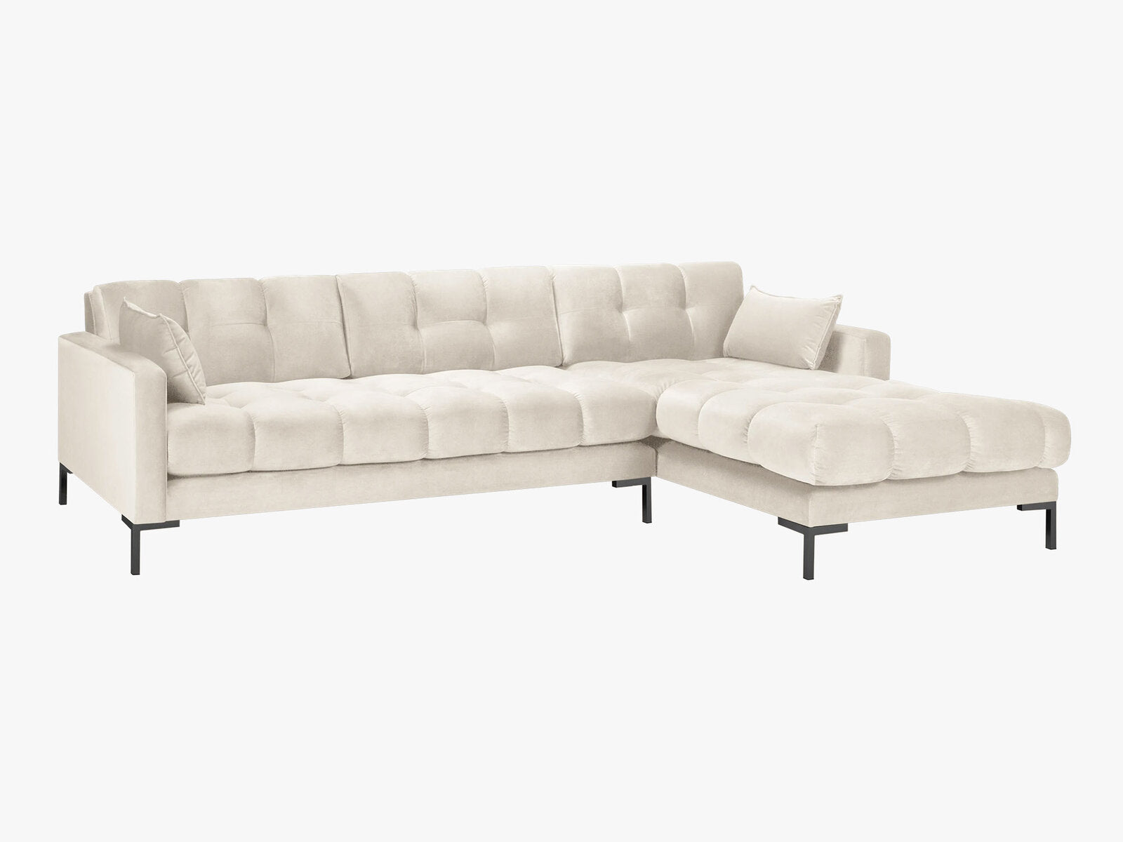 Micadoni Ecksofa Mamaia 5-Sitzer Rechts Samt Bluvel Helles Beige schwarze Beine