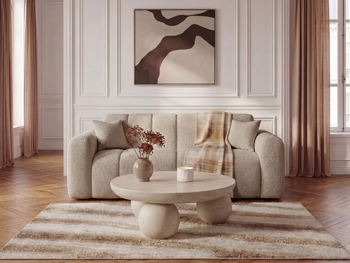 Bobochic Bradley Schlafsofa 3-Sitzer Bouclé-Stoff Beige