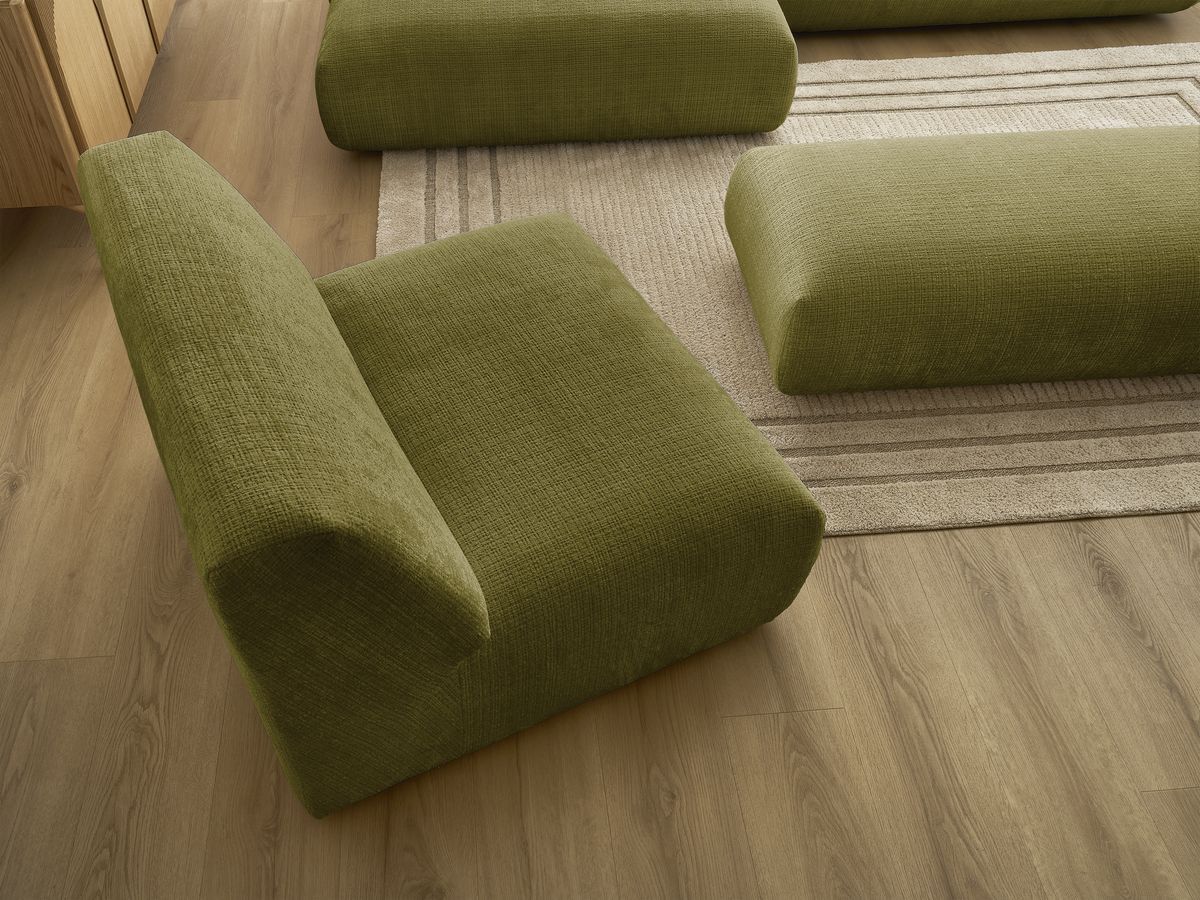 Bobochic Sirius Ecksofa mit Pouf 405 × 170 cm Strukturstoff Grün Ecke links