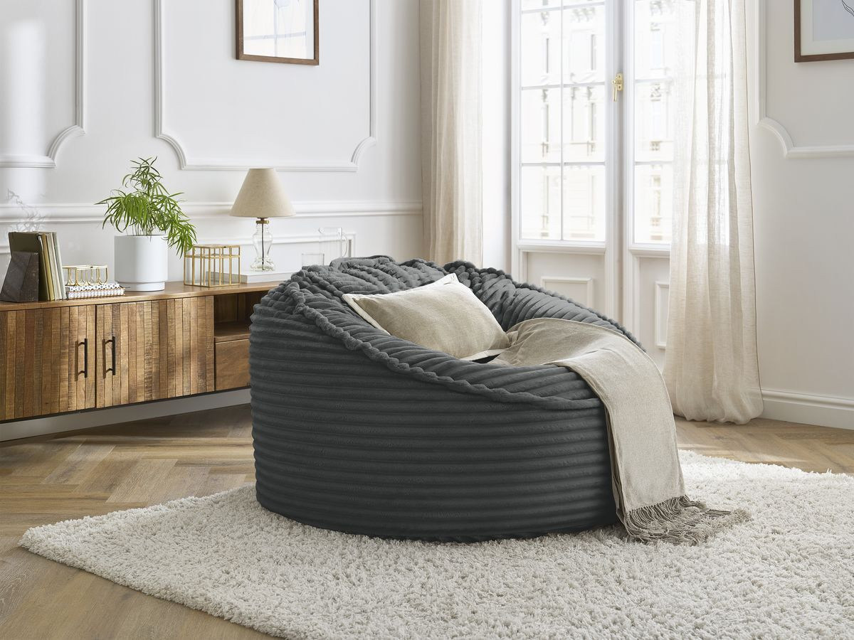 Bobochic Socrate Pouf Breitcord weich Dunkelgrau