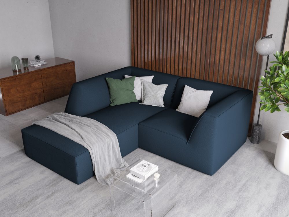 Cosmopolitan Design Ecksofa Siena 3-Sitzer Strukturierter Stoff Ottawa Marineblau Links