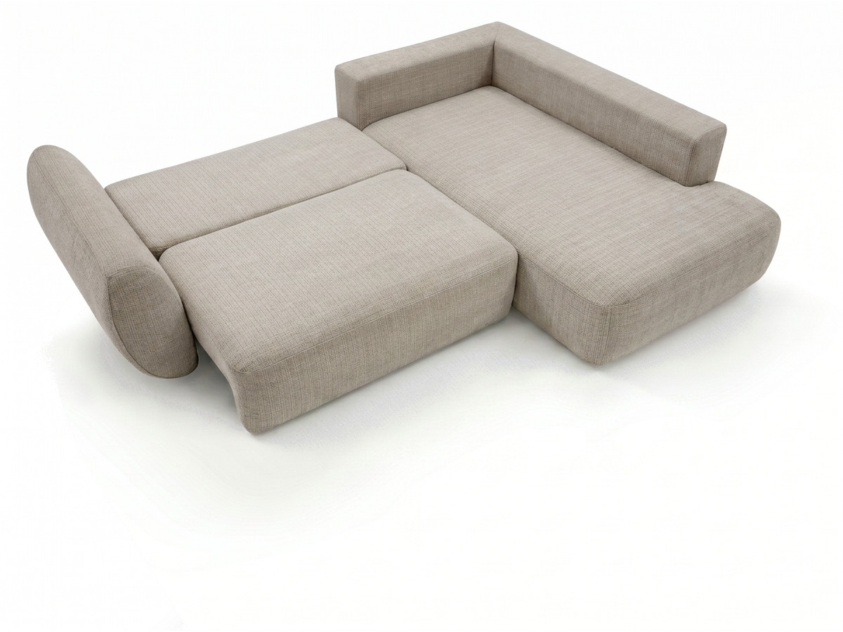 Bobochic Denise Ecksofa mit Schlaffunktion und Bettkasten 256 × 197 cm Strukturstoff Beige Ecke rechts