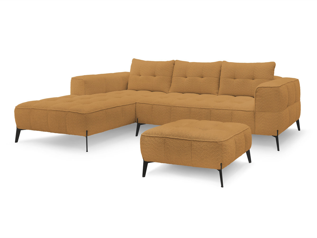 Bobochic Anis Ecksofa mit Pouf Bouclé-Stoff Gelb Ecke links