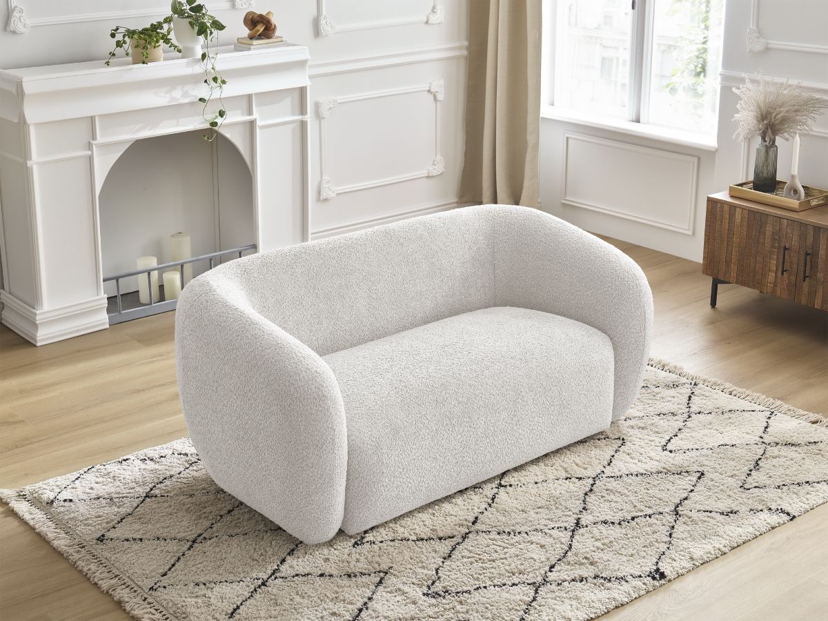 Bobochic Celine Sofa 2-Sitzer Bouclé-Stoff Weiß