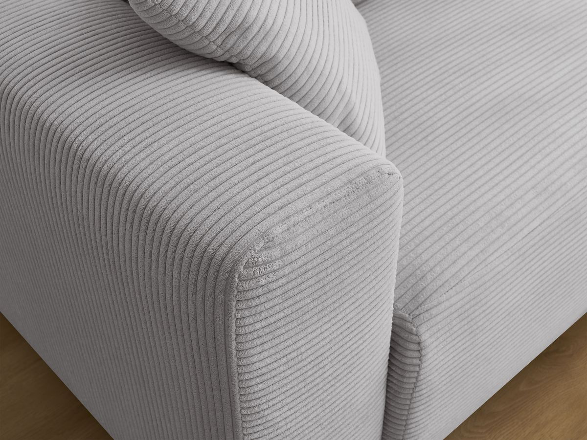 Bobochic Atilla Ecksofa mit Schlaffunktion und Bettkasten Cordsamt Hellgrau Ecke rechts