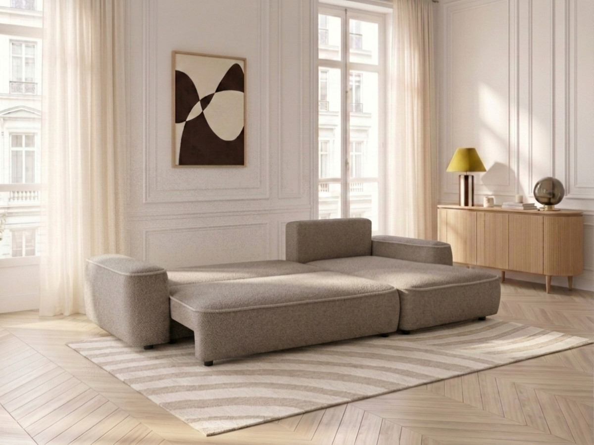 Bobochic Honore Ecksofa mit Schlaffunktion und Bettkasten Chenille Taupe