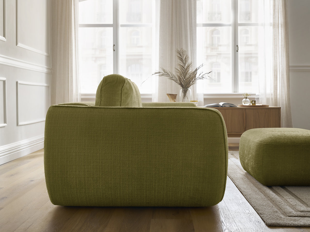 Bobochic Denise Schlafsofa 3-Sitzer mit Bettkasten und Pouf Strukturstoff Grün