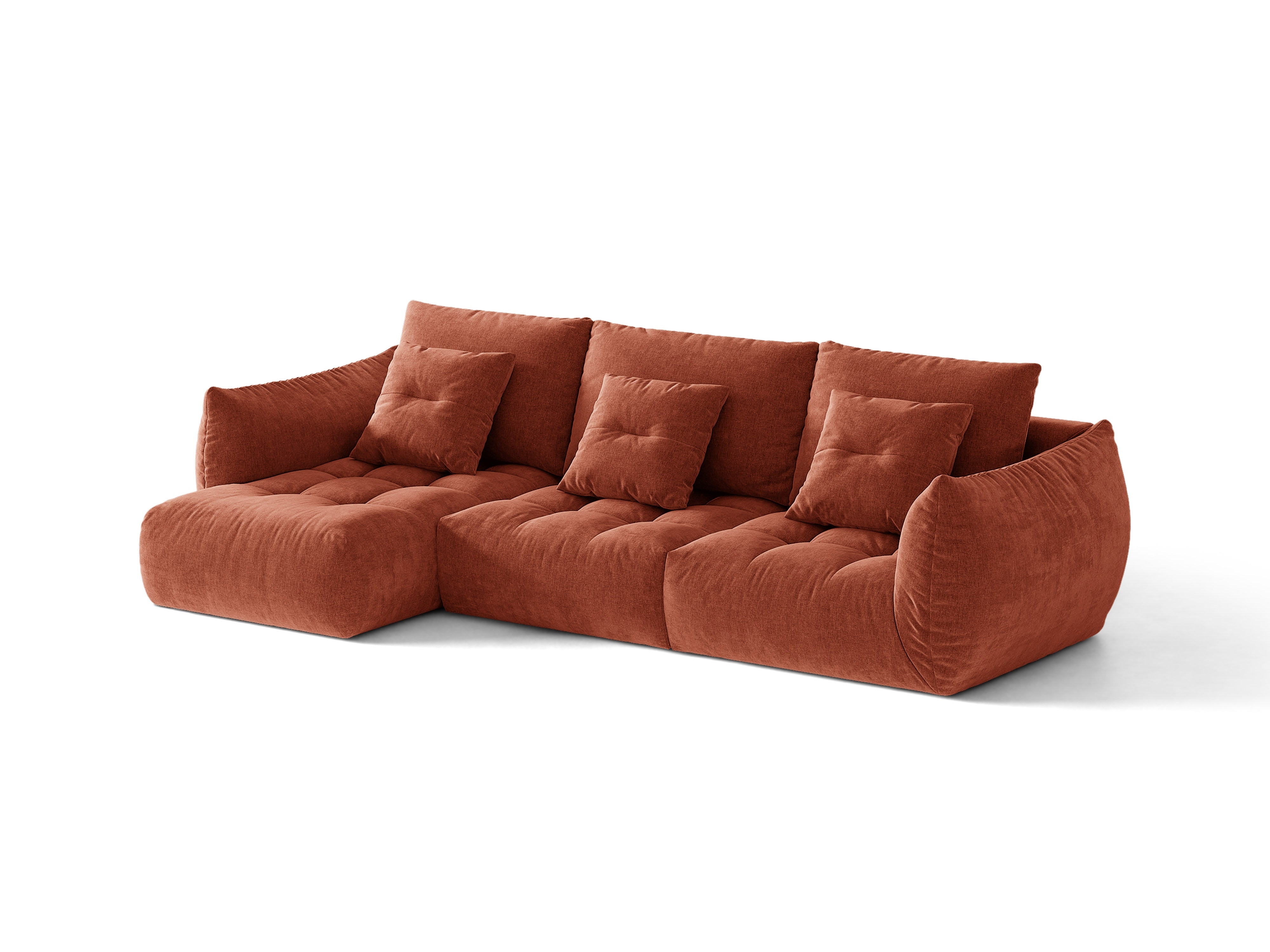 Micadoni Bloom Ecksofa 6-Sitzer Links Strukturierter Stoff Wind Kastanienbraun