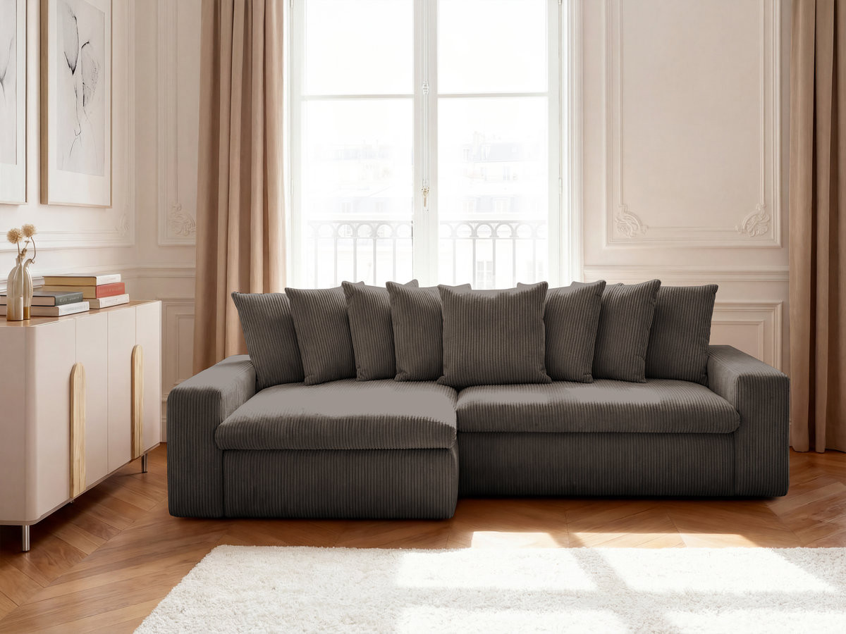 Bobochic Enore Ecksofa 330 × 157 cm Cordsamt Taupe Ecke links