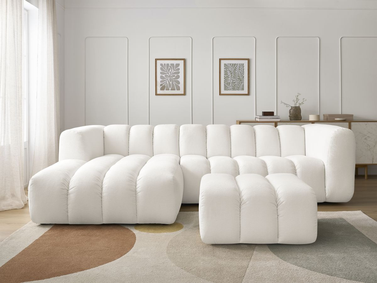 Bobochic Talia Ecksofa mit Pouf Melange-Stoff Weiß Ecke links