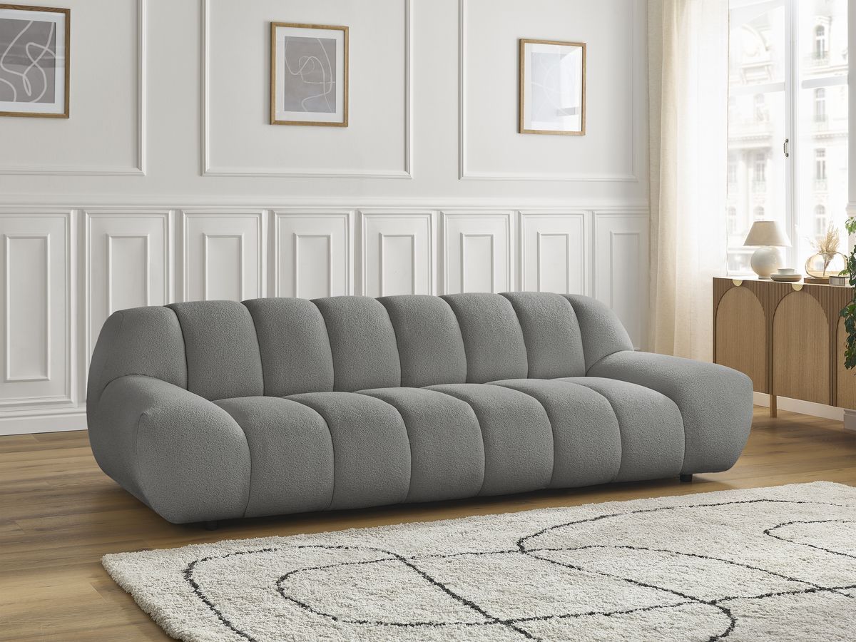 Bobochic Hayden Sofa 3-Sitzer Bouclé-Stoff Dunkelgrau