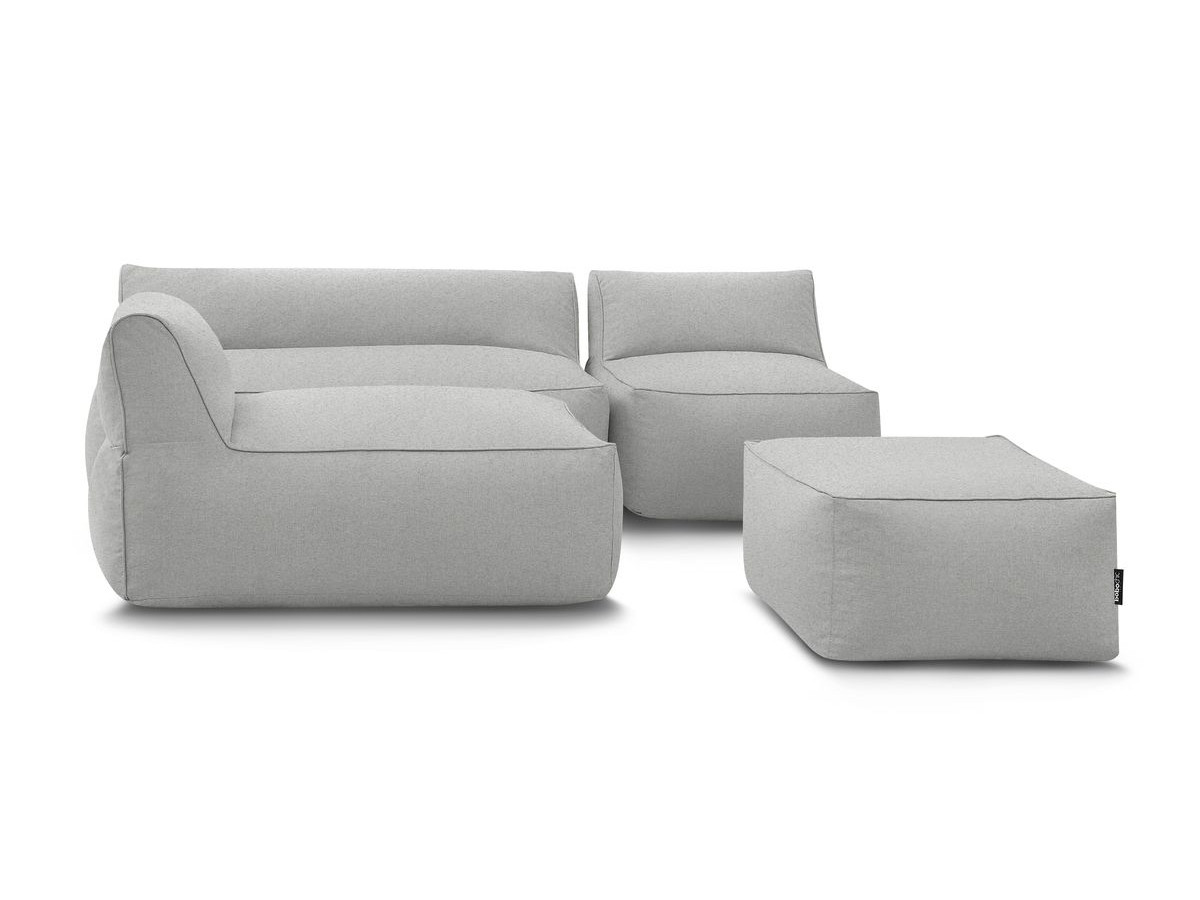 Bobochic Riviera Gartensofa 5-Sitzer mit Pouf Stoff Hellgrau