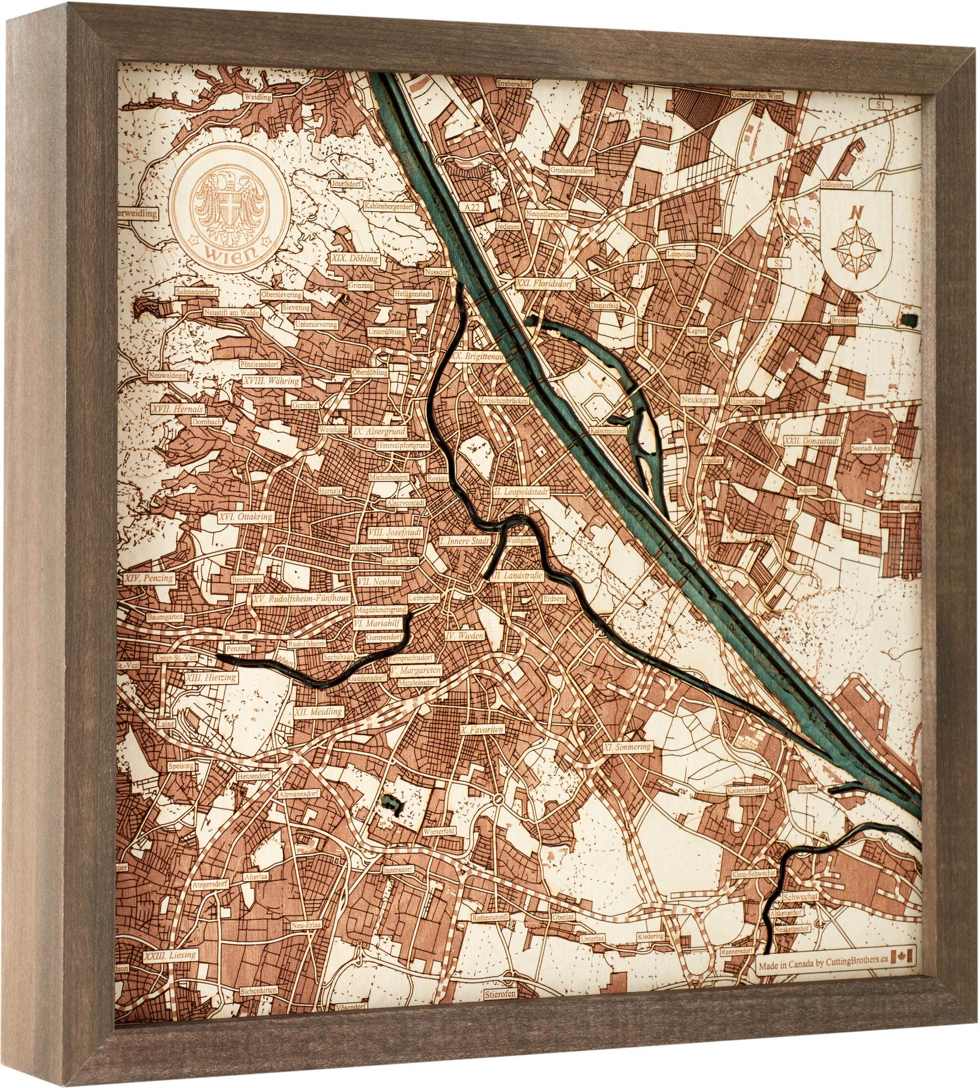 Cutting Brothers 3D Holz-Wandkarte Wien 35x35 cm