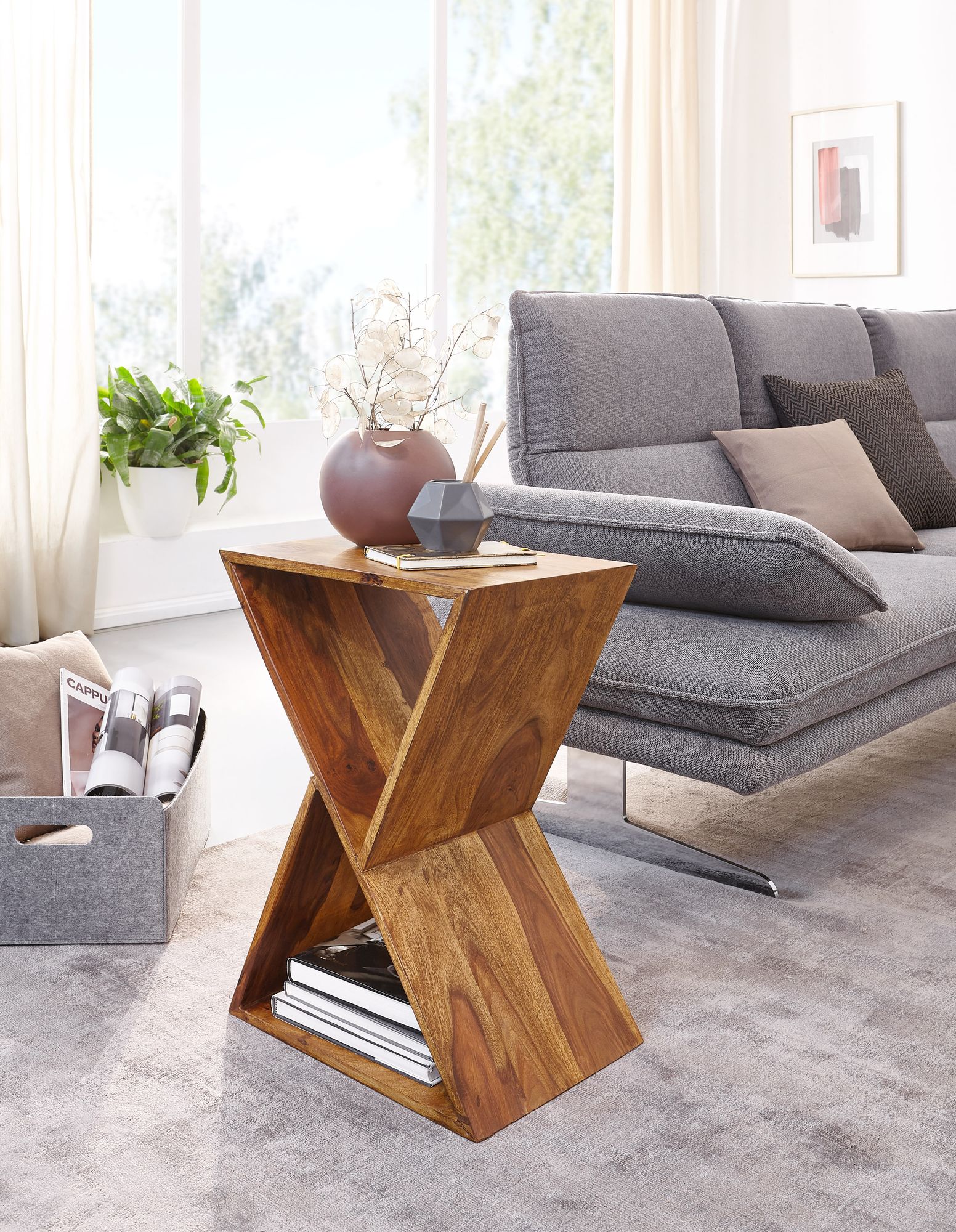 Beistelltisch Fugloy Sheesham Massivholz Braun 43 × 30 × 60 cm
