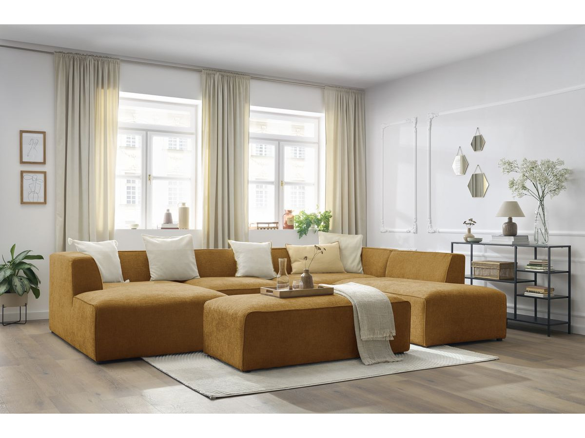 Bobochic Megeve Wohnlandschaft mit Pouf Strukturstoff Gelb Ecke links