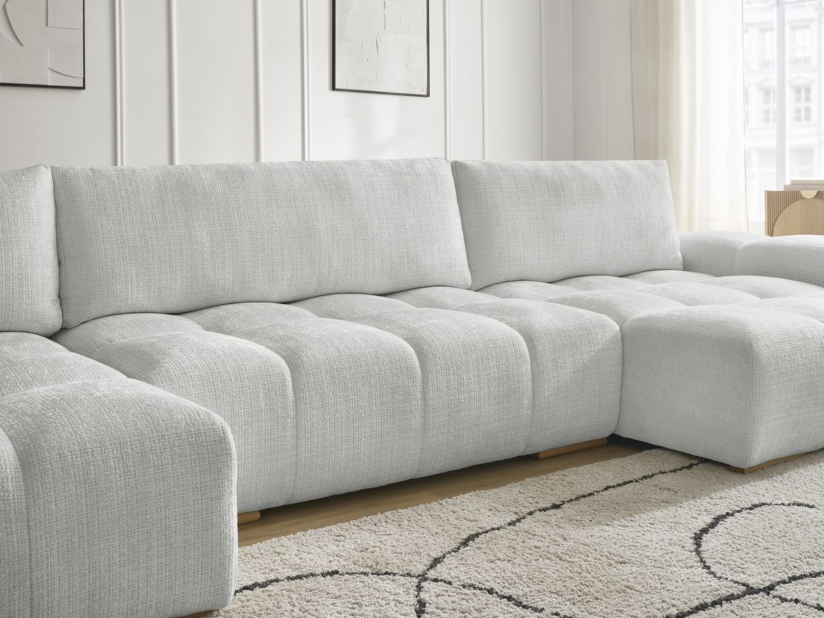 Bobochic Anakin Wohnlandschaft mit Pouf, 3 Kissen Strukturstoff Hellgrau