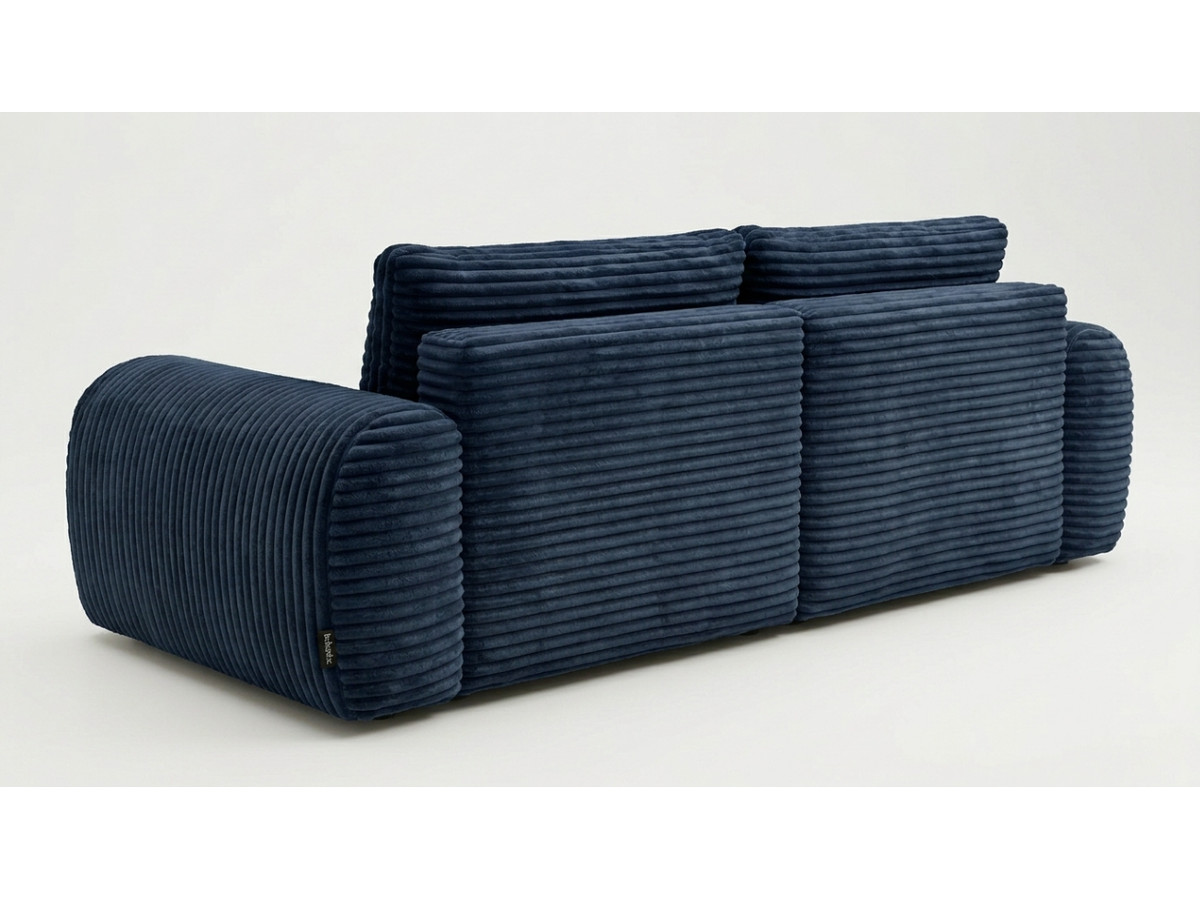 Bobochic Lucien Ecksofa mit Schlaffunktion und Bettkasten Breitcord weich Dunkelblau Ecke rechts