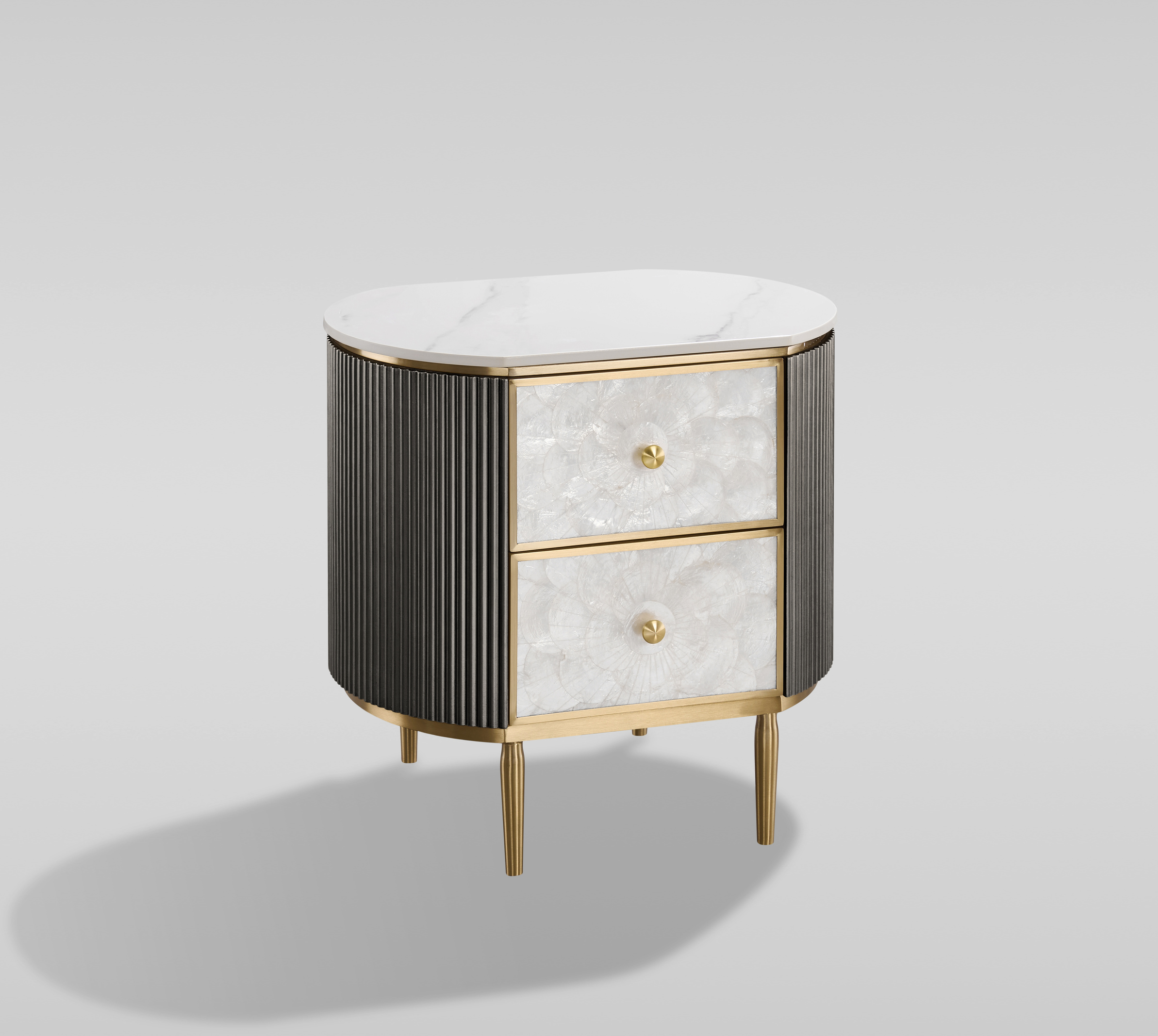 Livin Hill Nachttisch Stilig Bedroom 55 cm Dunkles Metallic-Braungrau, Platte Weiß