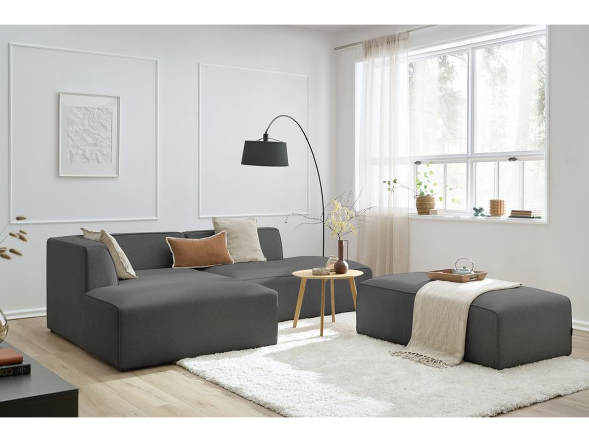 Bobochic Megeve Ecksofa mit Schlaffunktion und Pouf Melange-Stoff Dunkelgrau Ecke links