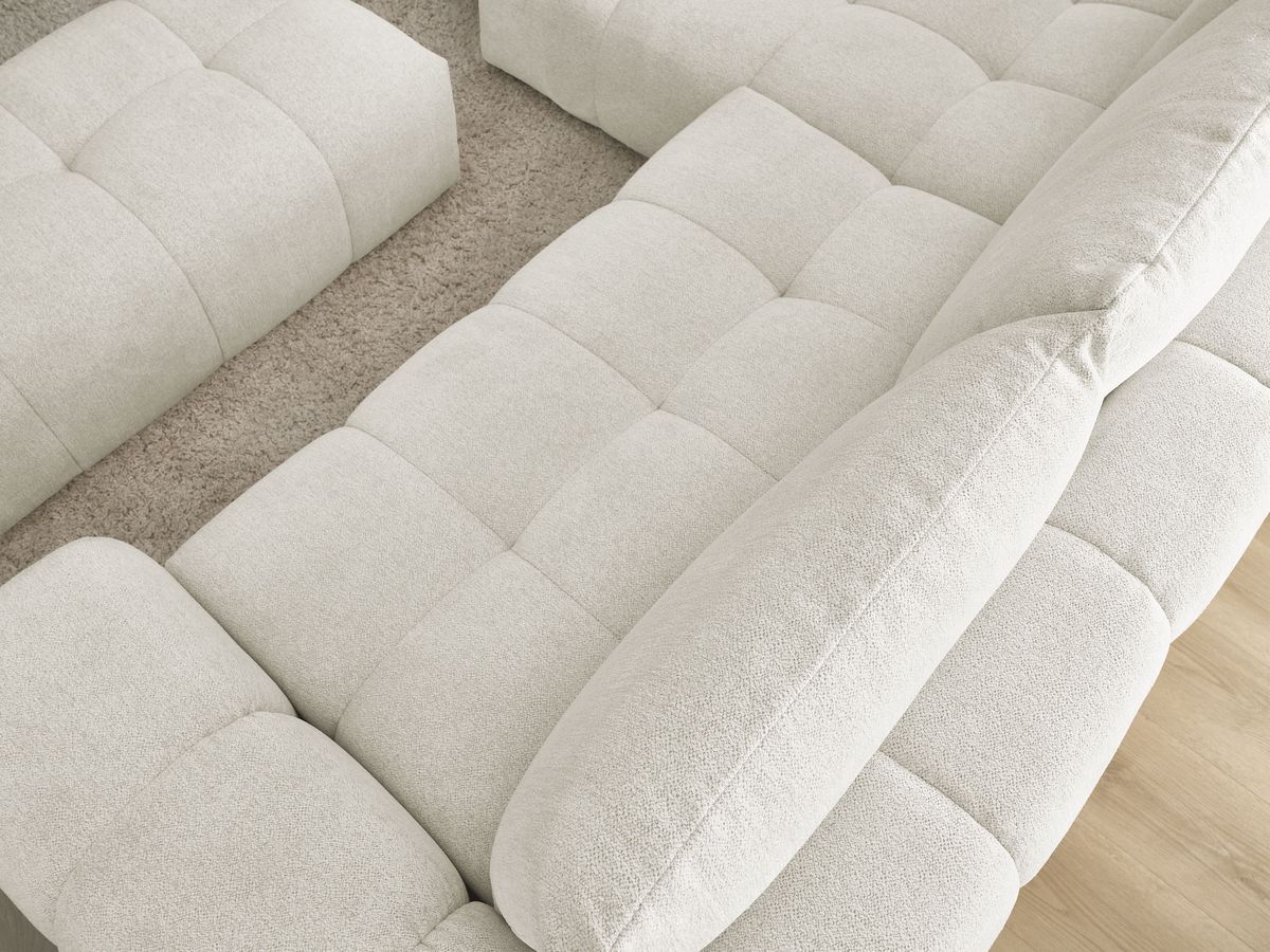 Bobochic Everest Ecksofa mit Schlaffunktion und Bettkasten und Pouf 318 × 180 cm, 3 Kissen Melange-Stoff Weiß Ecke links