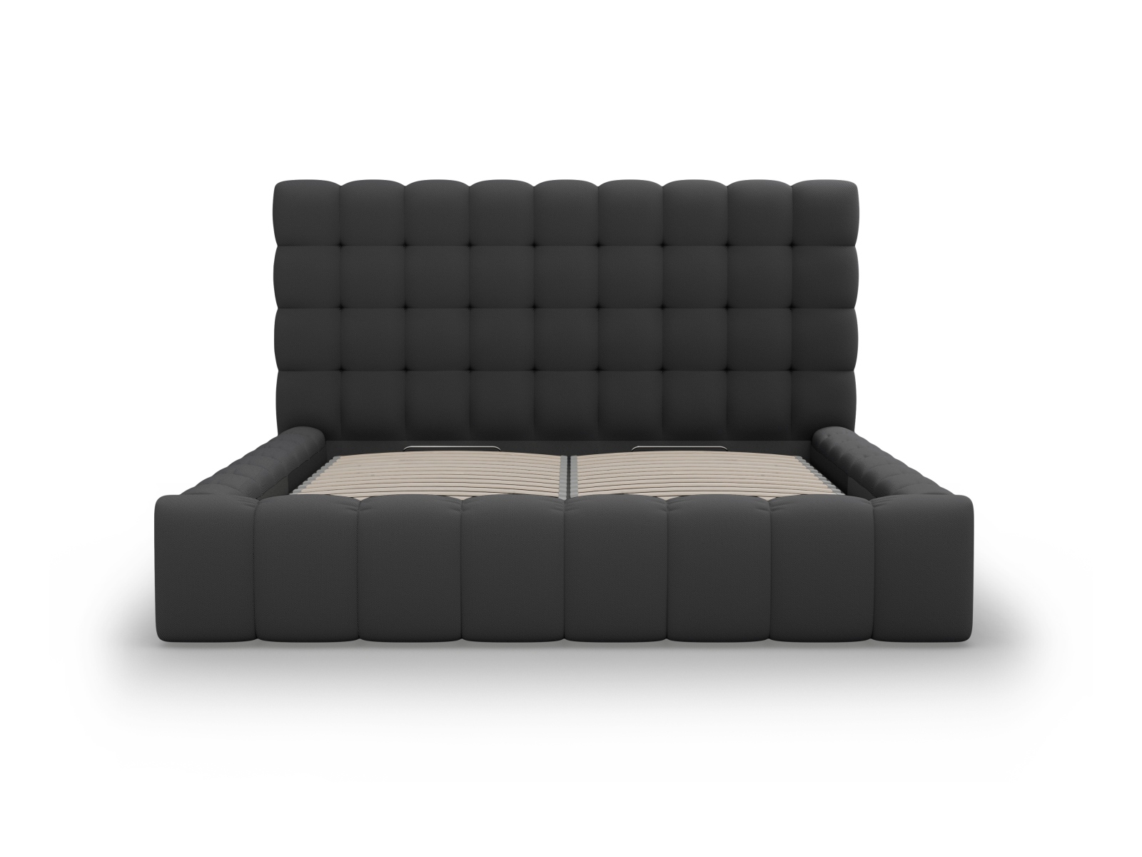 Micadoni Stauraumbett mit Kopfteil Mamaia Strukturierter Stoff Dunkelgrau 200x200