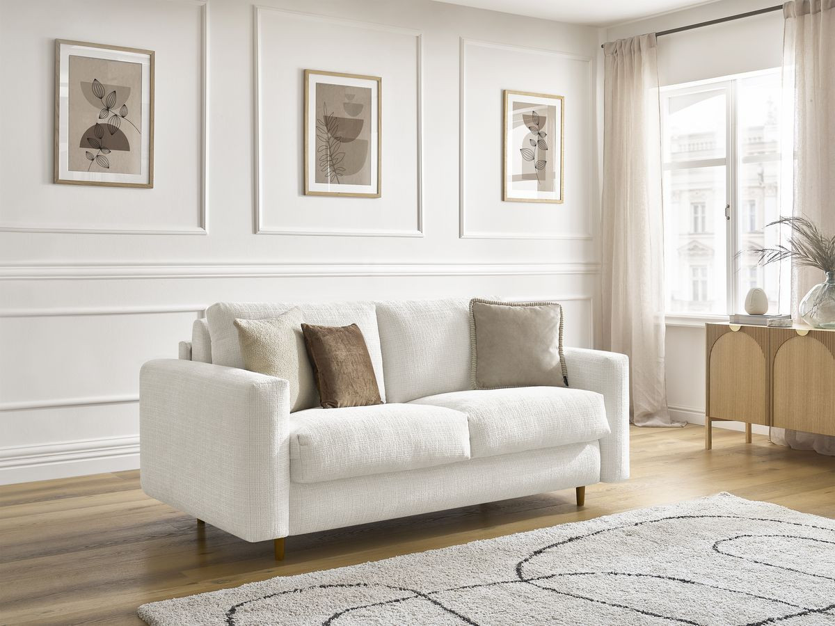 Bobochic Cocoone Schlafsofa 3-Sitzer Strukturstoff Weiß, Liegefläche 160 × 200 cm