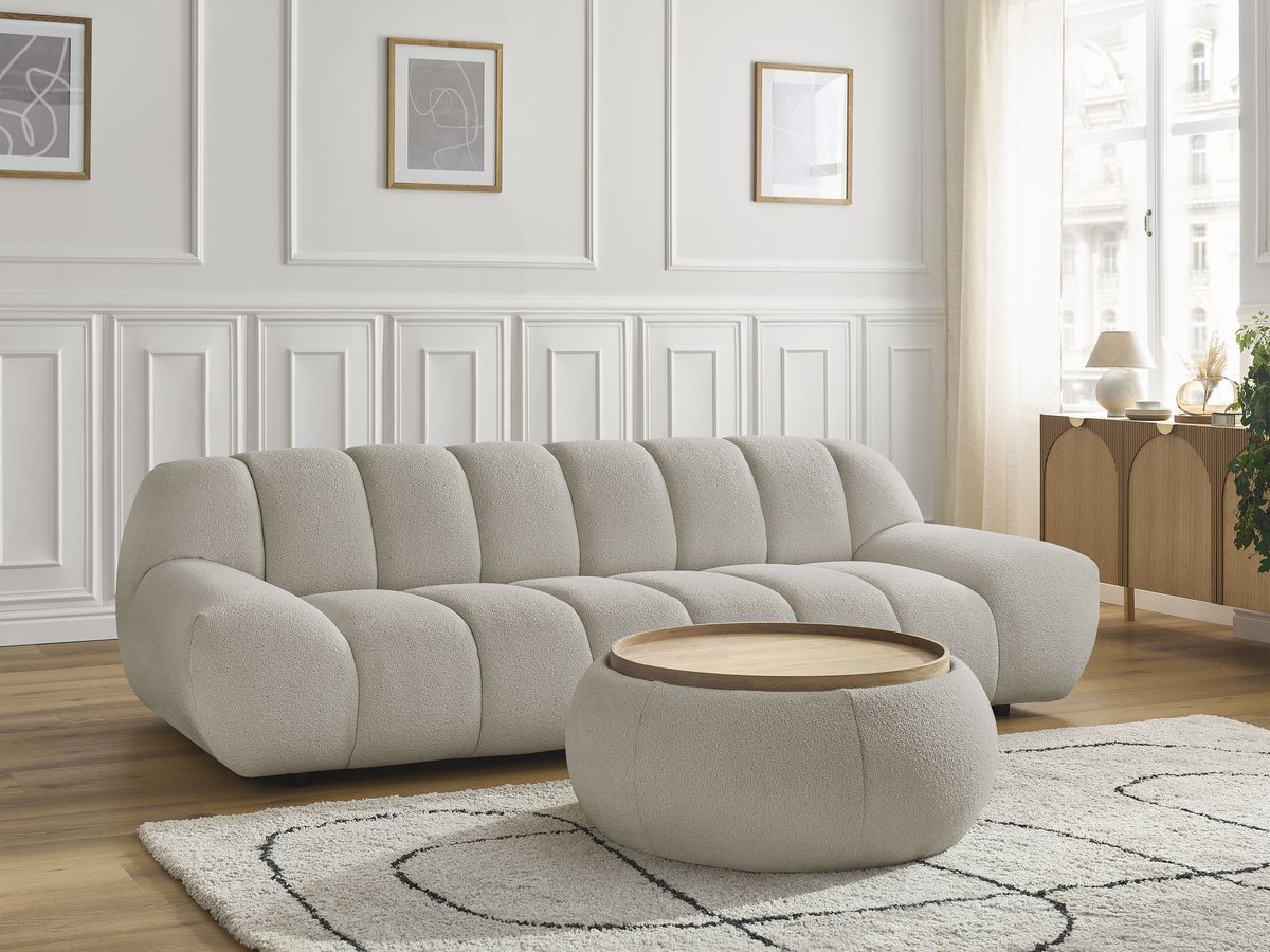 Bobochic Hayden Sofa 3-Sitzer mit Pouf 256 × 107 cm Bouclé-Stoff Taupe