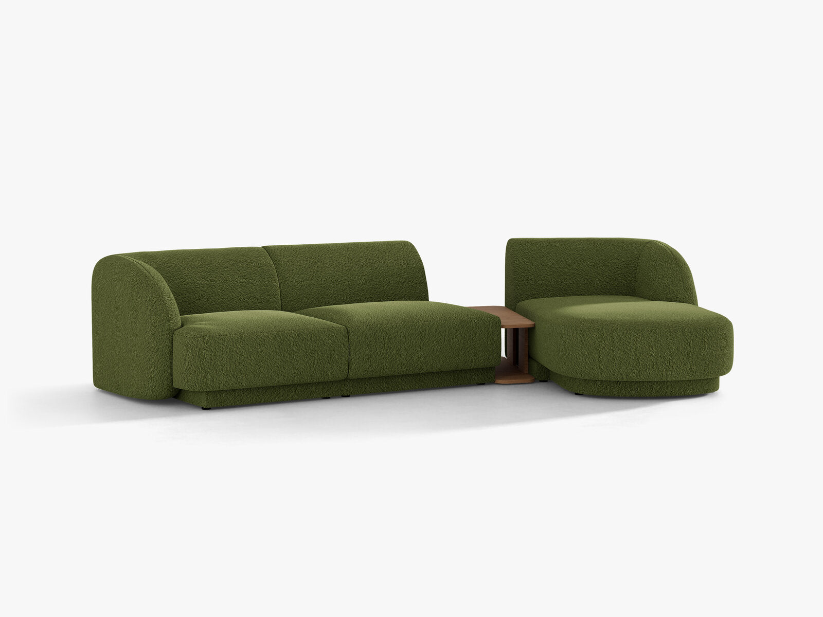 Micadoni Modulares Sofa Miley mit Recamiere 3-Sitzer Rechts Boucle Baloo Dunkel-Olivgrün