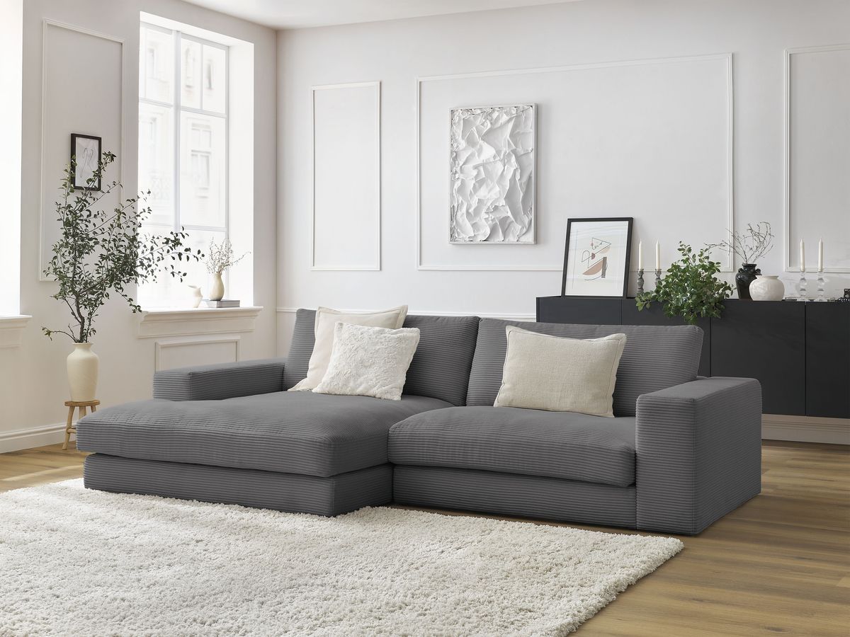 Bobochic Leonard Ecksofa 234 × 159 cm Cordsamt Dunkelgrau Ecke links