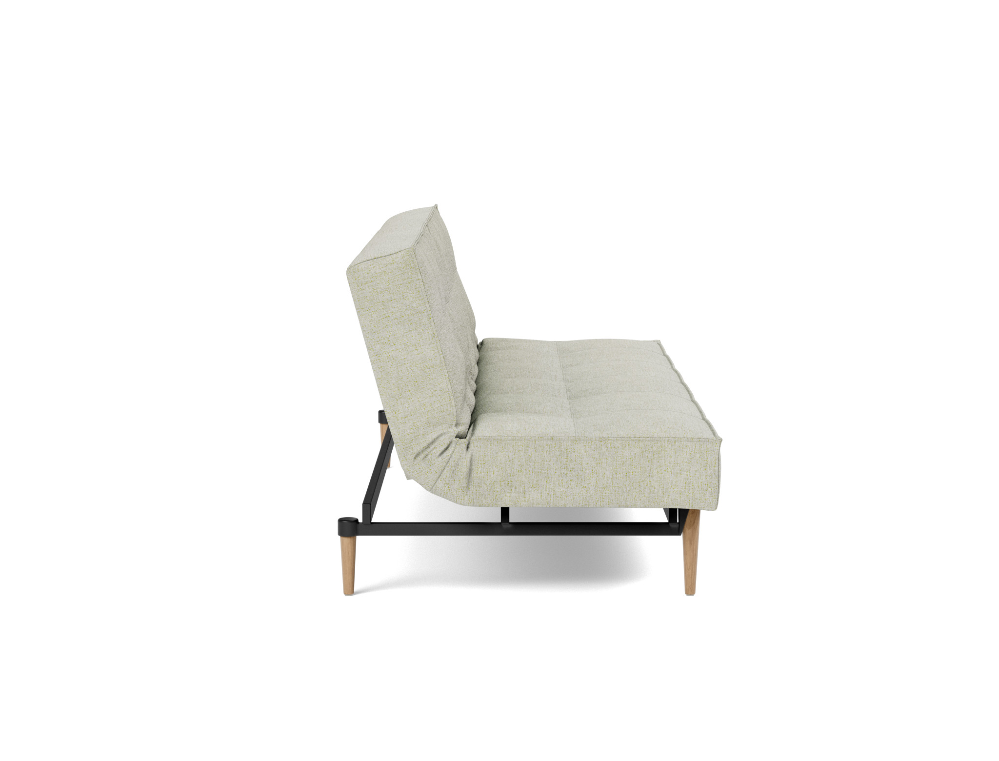 Schlafsofa Splitback Flachgewebe Avella 280-Sand Beine Styletto Eiche hell