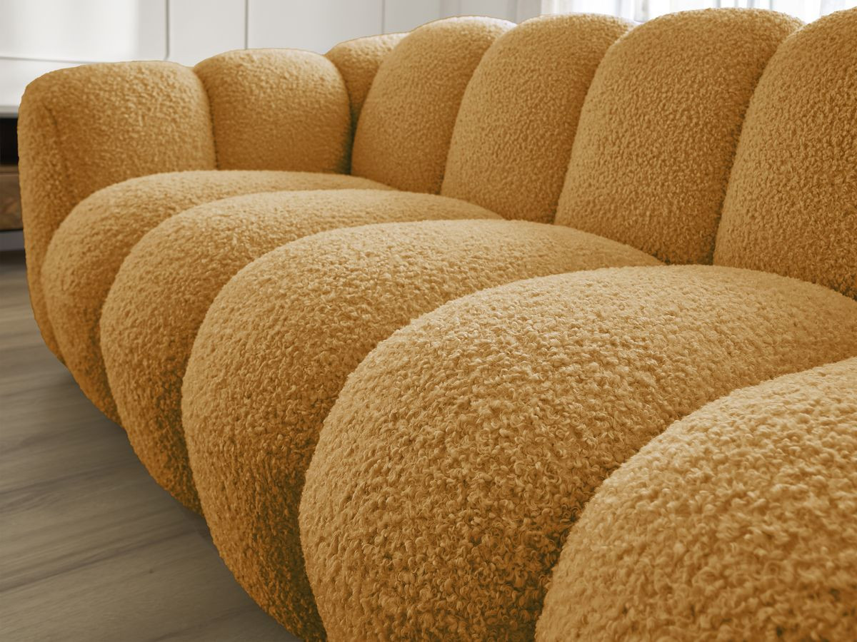 Bobochic Hippolyte Sofa 3-Sitzer mit Pouf Bouclé-Stoff Gelb