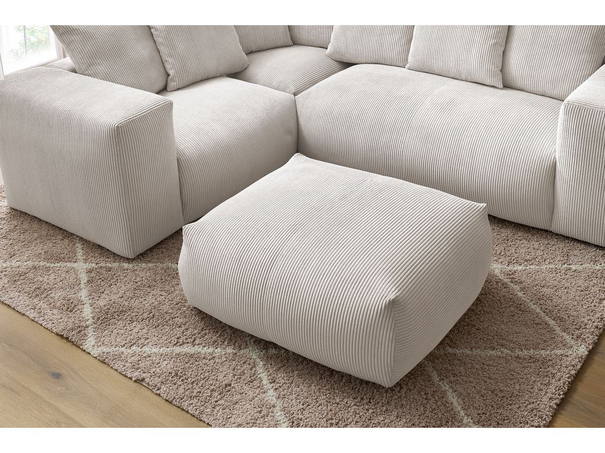 Bobochic Voltaire Ecksofa mit Pouf 268 × 214 cm Cordsamt Beige Ecke links