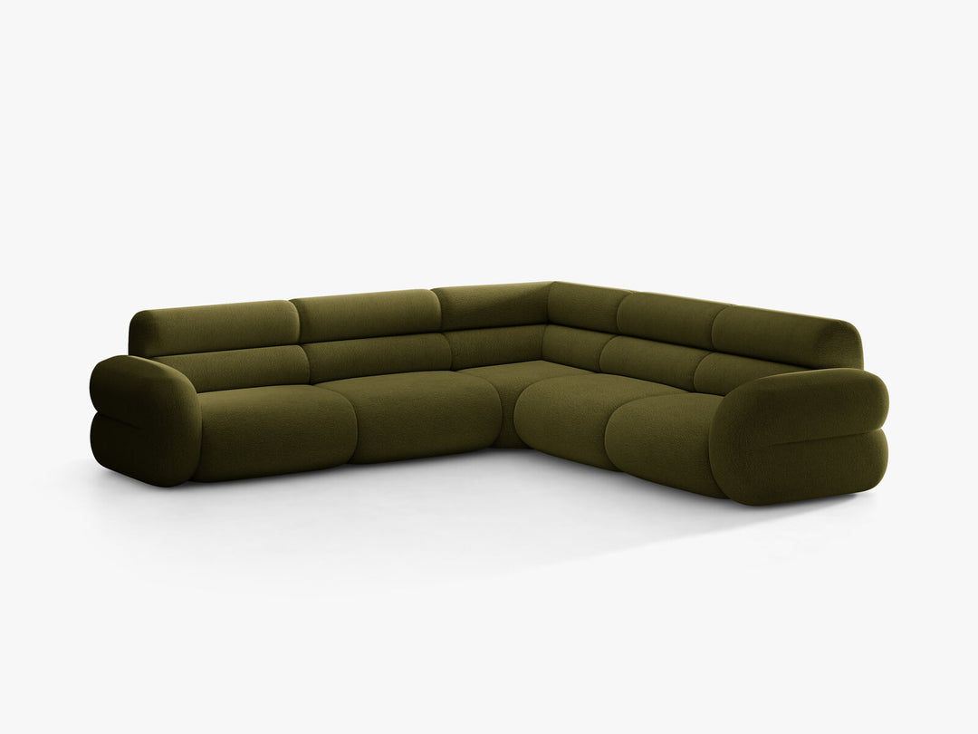 Micadoni Neo Modulares Ecksofa 7-Sitzer Boucle Baloo Dunkles Olivgrün