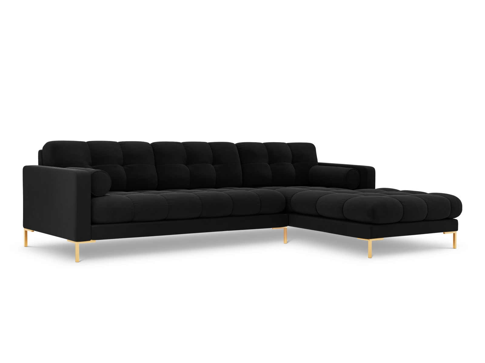Cosmopolitan Design Ecksofa Bali 5-Sitzer Samt Bluvel Schwarz Rechts Beine Gold