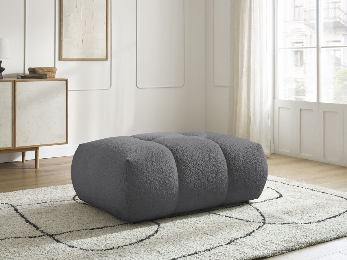 Bobochic Fuji Pouf Bouclé-Stoff Dunkelgrau