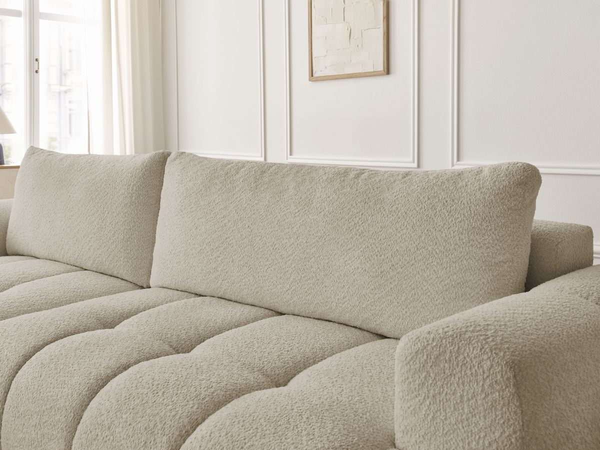 Bobochic Fuji Ecksofa mit Schlaffunktion und Bettkasten 292 × 160 cm Bouclé-Stoff Beige Ecke links
