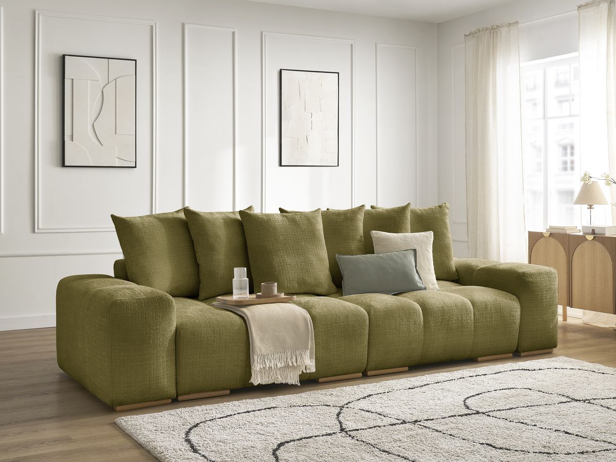 Bobochic Anakin Sofa 3-Sitzer, 6 Kissen Strukturstoff Grün