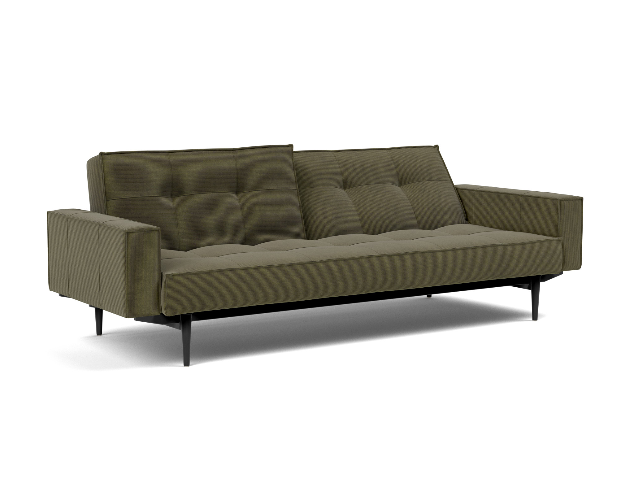 Schlafsofa Splitback mit Armlehnen Kord Cordufine 316-Pine-Green Beine Styletto Eiche schwarz