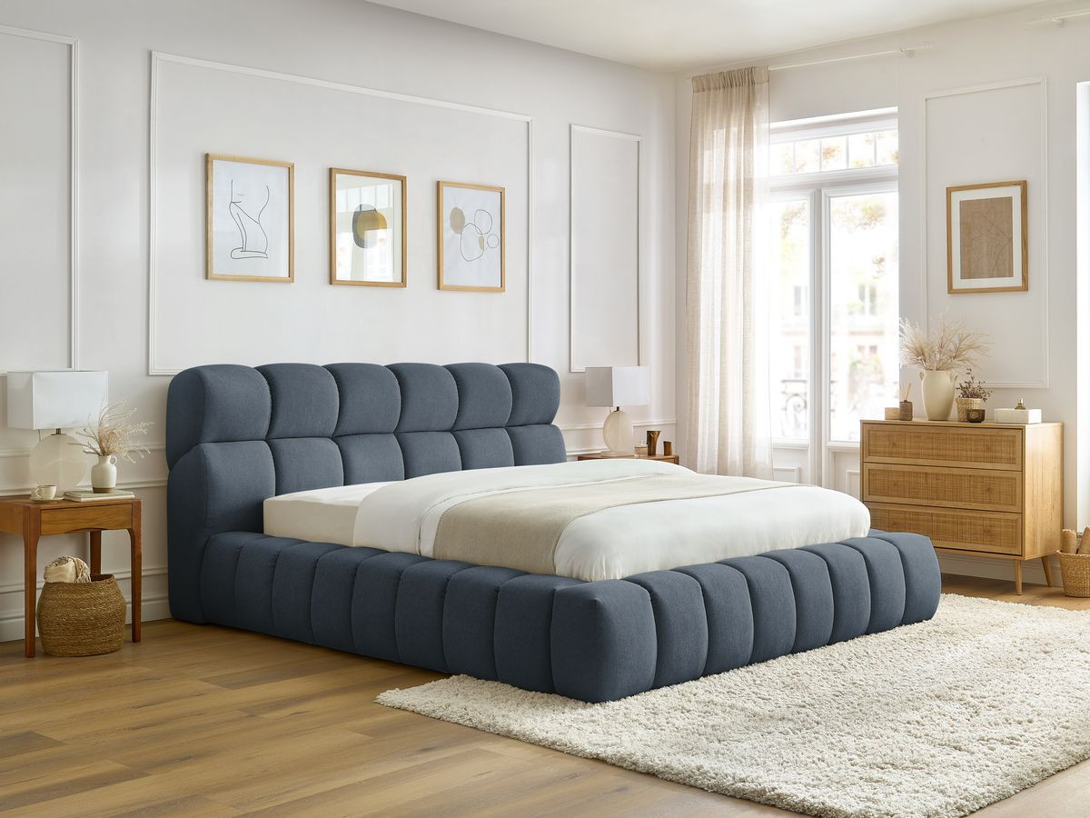 Bobochic Mont-blanc Polsterbett mit Bettkasten Stoff Dunkelblau, Liegefläche 180 × 200 cm
