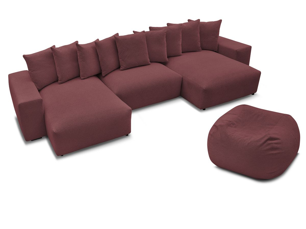 Bobochic Voltaire Wohnlandschaft mit Pouf 420 × 174 cm Melange-Stoff Rot