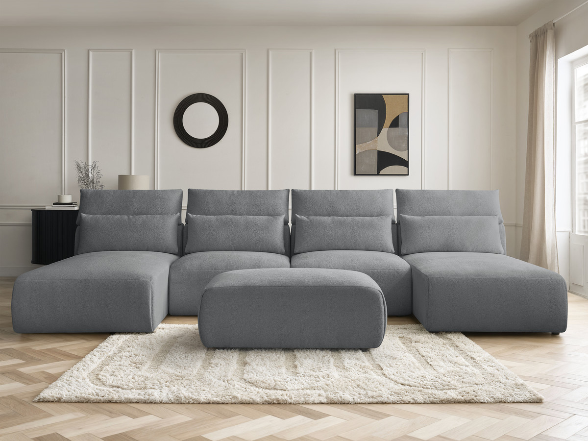 Bobochic Jana Wohnlandschaft mit kleinem Pouf Melange-Stoff Dunkelgrau