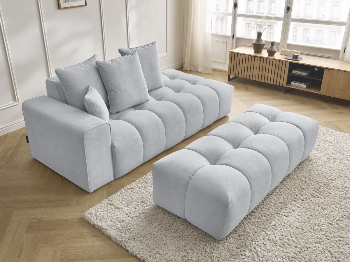 Bobochic Mont-blanc Sofa 5-Sitzer mit Pouf Samt Hellgrau Armlehne links