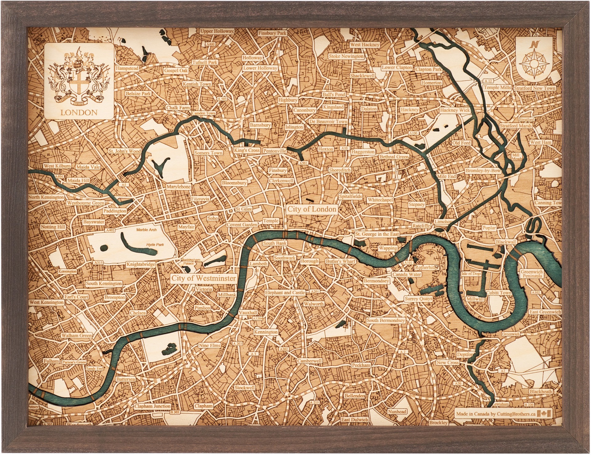 Cutting Brothers 3D Holz-Wandkarte London 40.5 x 30.5 moebelfaktor